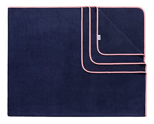 Sowel® Strandtuch XXL, 200x160 cm, Partner und Familien Badetuch, Groß, 100% Bio-Baumwolle, Flauschig, Frottee, Velours, Damen und Herren, Navy/Pink von Sowel