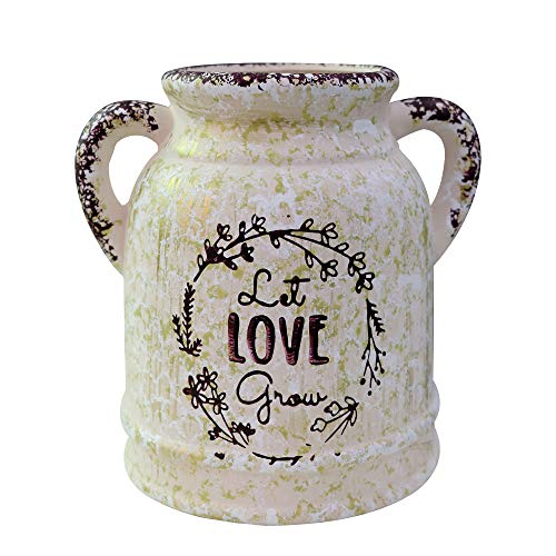 Soyizom Rustikale Keramik Große Vase Vintage Bauernhaus Chic Milchkrug Kann Land Vase Französisch Dekorative Bouquet Blumenhalter Mit Griff Für Arrangements Pflanzer Für Zuhause Küche Hochzeitsdekor von Soyizom