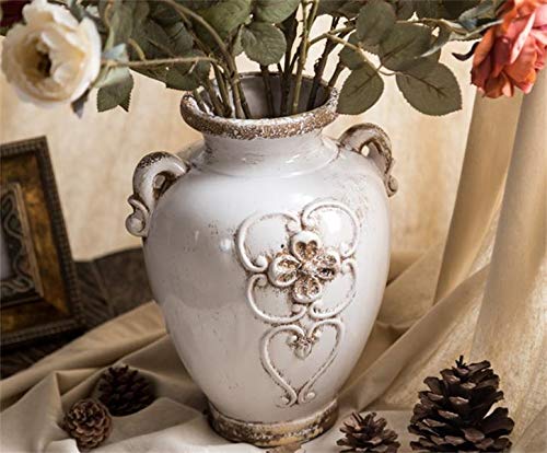 Soyizom rustikale weiße Keramikvase französische Landhausstil Vintage Vase für Blumensträuße, Keramik dekorative Krug Blumenvase von Soyizom