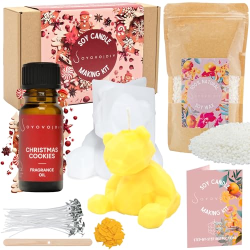Soyovo DIY Kerzen Set - Soy Wax für Kerzen Selber Machen - Teddybärform - 4in1 Set Mit Soya Wachs von Soyovo DIY