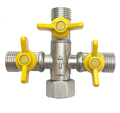 Soytich 3-Wege + Form-Verteiler mit 3 Absperrkugelhähnen, Messing mit Nickel-Finish, Kugelhähne mit Metall-Griffe, 1/2 Zoll AG-Anschluss für mehrere Geräte von Soytich