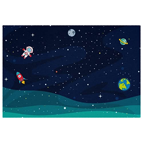 Astronaut Rakete Planeten Im Weltall Platzsets 1 Stück für Esstisch, waschbar, rutschfest, Tischset für Weihnachten, Urlaub, Geburtstag, Party Tisch von SpONda