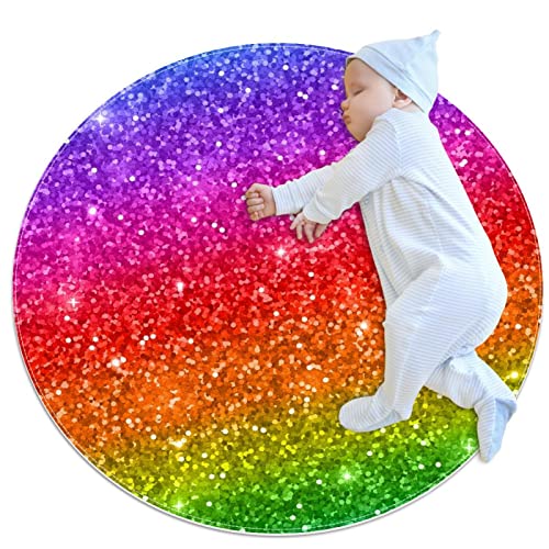 Kleiner Teppich, Badezimmerteppich, Glitzer, Regenbogen-Farbverlauf, rutschfest, Überwurf, Teppich, Türmatte für Sofa, Schlafzimmer, Kinderzimmer, Dekoration, (rund – 70 cm Durchmesser) von SpONda