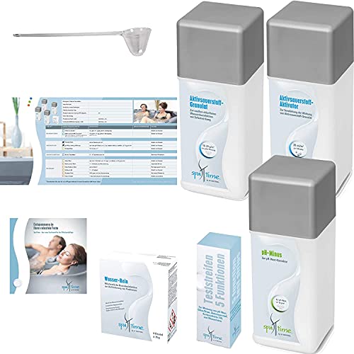 SpaTime MEGA-SPAR-SET Aktivsauerstoff-Pflege 5,1 kg - BAYROL Spa Time - Starter Set für die Whirlpoolpflege mit Sauerstoff - pH-Minus - Teststreifen mit 5 Funktionen - Wasser-Rein - Kartuschen-Rein - Oberflächen-Rein von SPA TIME