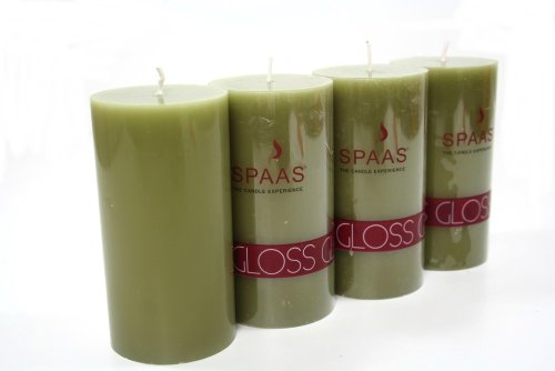 4 x Stumpenkerze Glossy Blattgrün Glanz Kerze 130 x 70 mm Brenndauer 60 Std Grün von Spaas