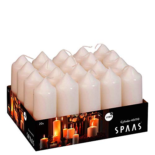 Spaas Schale mit 20 parfümfreien Stumpenkerzen 38/110 mm, 13 Stunden, elfenbeinfarben von Spaas