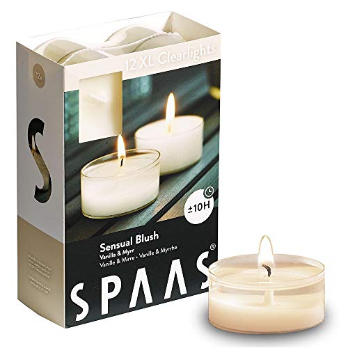 Spaas 12 Maxi Duftenden Clearlights, Teelichter mit durchsichtigem Halter, ± 10 Stunden - Sensual Blush, 0392156.001, Weiß, D 57 mm x H 28 mm von Spaas