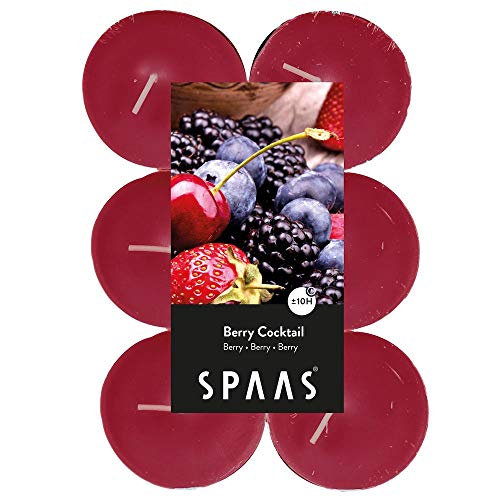 Spaas 12 Maxi Teelichter, ± 10 Stunden-Berry Cocktail, Paraffinwachs, Weinrot, D 58 mm x H 24 mm von Spaas