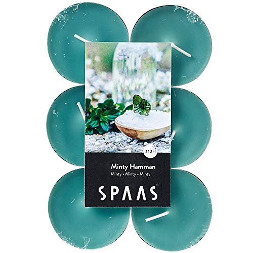 Spaas 12 Maxi Teelichter, ± 10 Stunden - Minty Hammam, 0392103.191, Smaragdgrün, D 58 mm x H 24 mm von Spaas