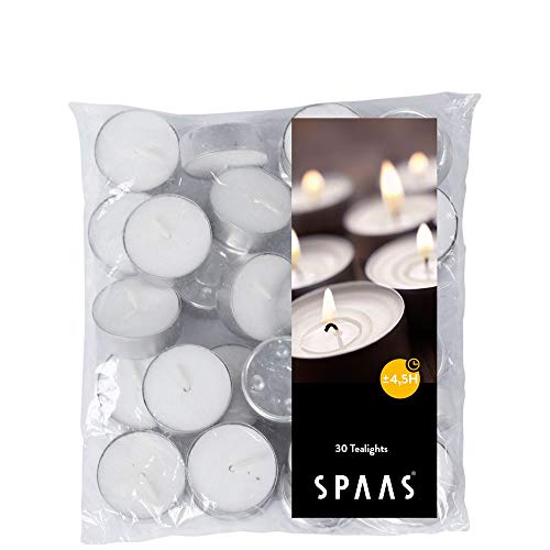 Spaas, weiß 18 x Teelichtbeutel, ± 4,5 Stunden, Paraffinwachs, Aluminiumbecher, D 39 MMX H 13.5 mm von Spaas