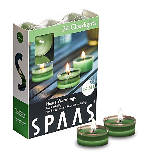 Spaas 24 Duftenden Clearlights, Teelichter mit durchsichtigem Halter, ± 4,5 Stunden-Heart Warmings, Paraffinwachs, Frühlingsgrün, D 38 mm x H 19 mm von Spaas