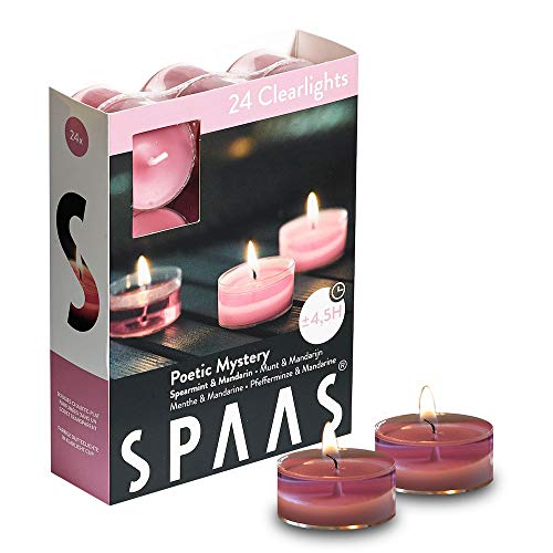 Spaas 24 Duftenden Clearlights, Teelichter mit durchsichtigem Halter, ± 4,5 Stunden-Poetic Mystery, Paraffinwachs, Zartrosa, D 38 mm x H 19 mm von Spaas