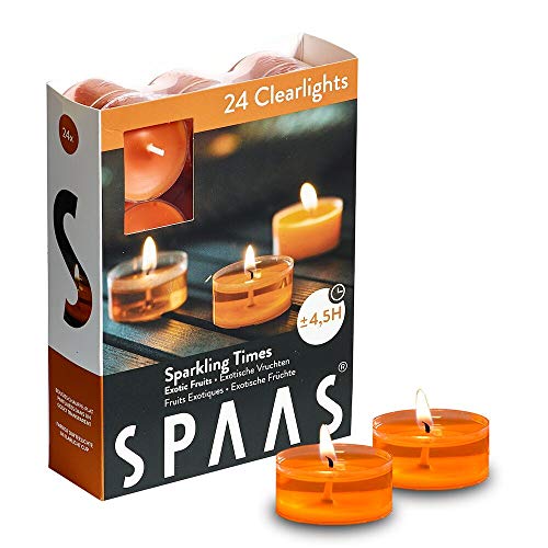 Spaas 24 Duftenden Clearlights, Teelichter mit durchsichtigem Halter, ± 4,5 Stunden - Sparkling Times, 0338340.181, Ingwer-orange, D 38 mm x H 19 mm von Spaas