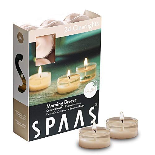 Spaas 24 Duftenden Clearlights, Teelichter mit durchsichtigem Halter, ± 4,5 Stunden - Morning Breeze, 0338340.195, Hellbeige, D 38 mm x H 19 mm von Spaas