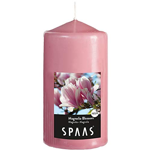 Spaas Bougie cylindre 80/150 parfumée Fleurs de Duft-Stumpenkerze 80/150 mm, ± 65 Stunden-Magnolia Blossom, Zartrosa, D 80 mm x H von Spaas