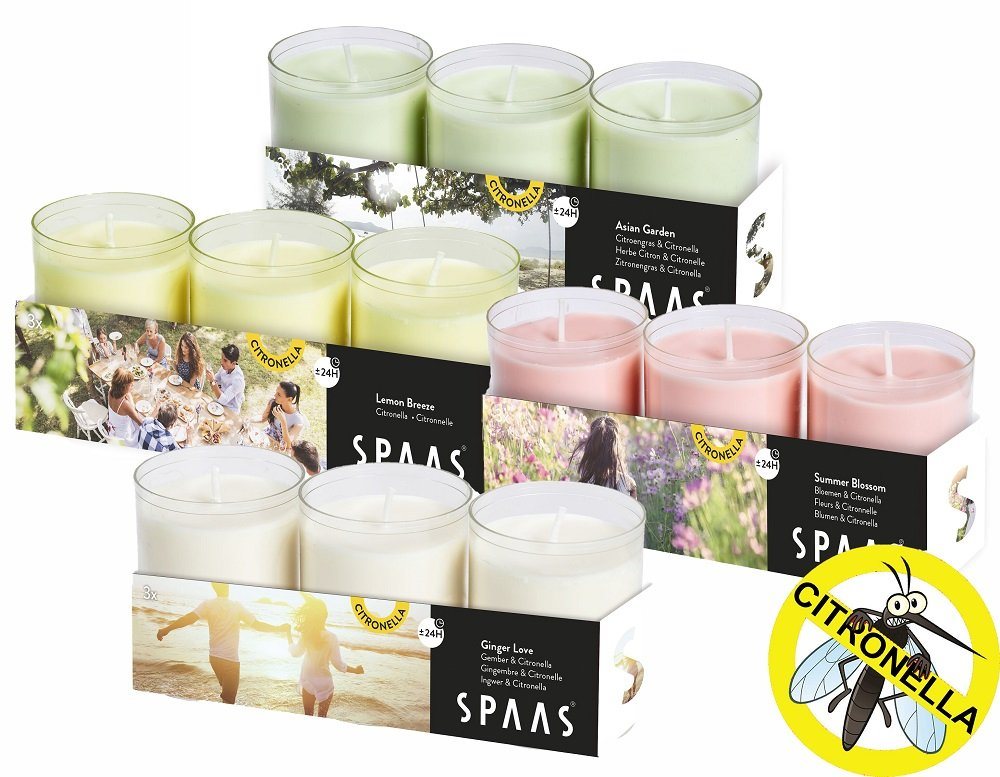 Spaas Duftkerze Citronella Nachpack 3er-Pack (in 4 Farben, mit Citronella), Mit Citronella von Spaas