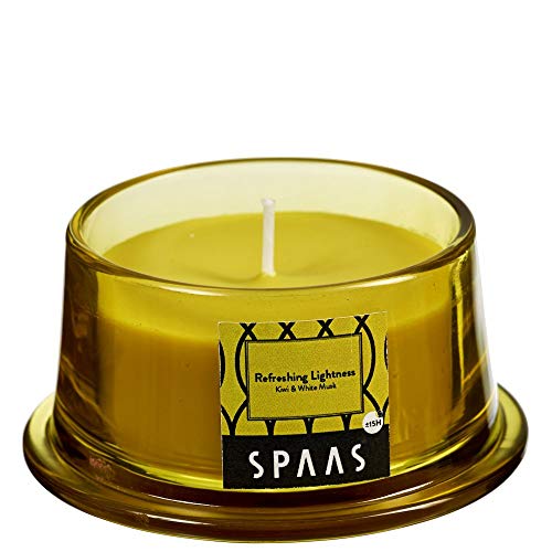 Spaas Duftkerze im tiefem Glas, ± 15 Stunden-Refreshing Lightness, Paraffinwachs, Herbst gelb, D 92 mm x H 48 mm von Spaas