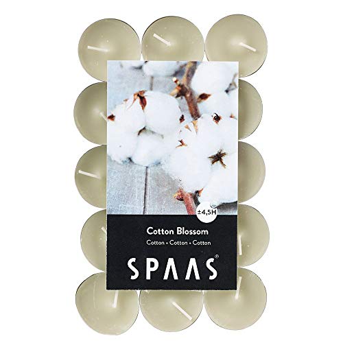 Spaas Pack chauffe plats parfumées Fleur de Coton 30 Duft-Teelichter, ± 4,5 Stunden-Cotton Blossom, Beige, D 39 mm x H 16 mm von Spaas