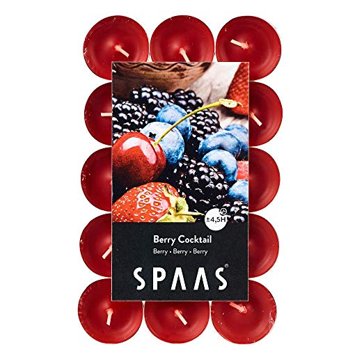 Spaas Pack chauffe plats parfumées de baies 30 Duft-Teelichter, ± 4,5 Stunden-Berry Cocktail, Weinrot, D 39 mm x H 16 mm von Spaas