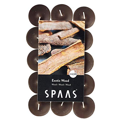 Spaas Pack de chauffe plats parfumées Bois exotique 30 Duft-Teelichter, ± 4,5 Stunden-Exotic Wood, Taupe, D 39 mm x H 16 mm von Spaas