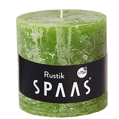 Spaas, geruchlos, olivgrün Rustikale Stumpenkerze 100/100 mm, ± 75 Stunden, ohne Duft, Paraffinwachs, D x H 100 mm, 678 von Spaas