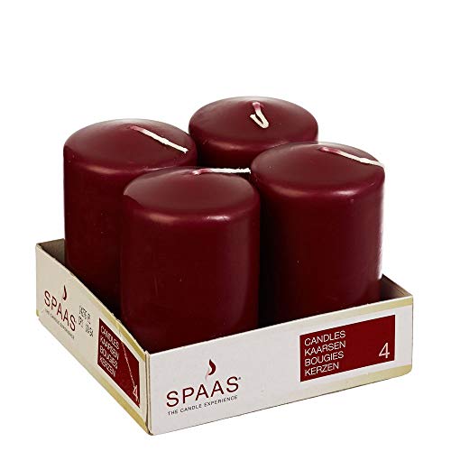 Spaas Stumpenkerze 50/80 mm, ± 18 Stunden, ohne Duft-weinrot, Paraffinwachs, D 50 mm x H, 4 von Spaas