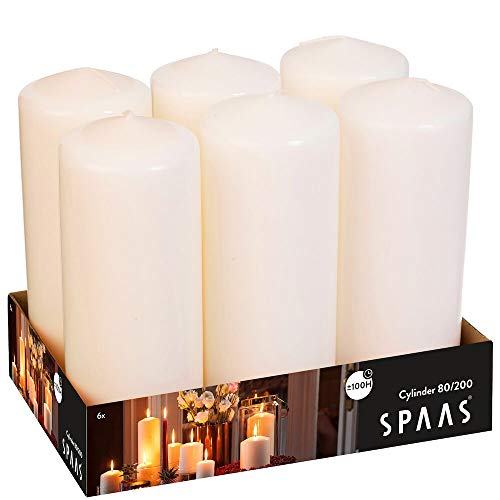 SPAAS 6er-Pack Stumpenkerze 80/200 mm, ± 100 Stunden, ohne Duft - elfenbein von Spaas