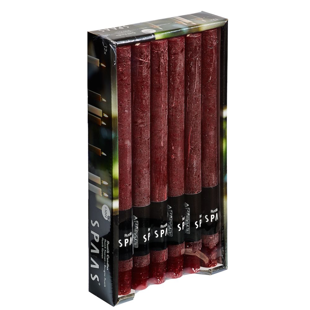 Stabkerze Rustic 12er Pack Weinrot von Spaas