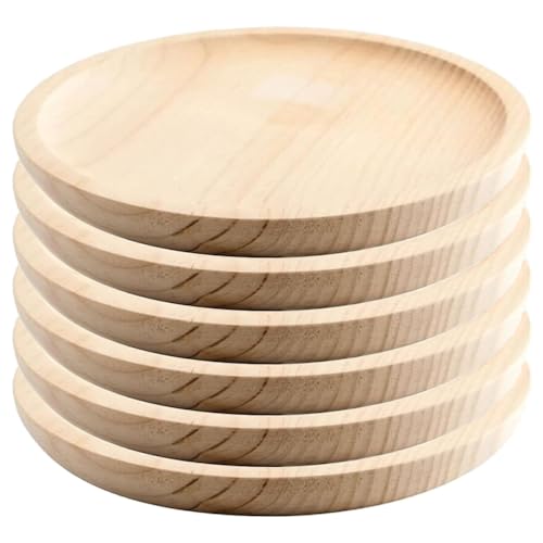 MGE - Holzteller Rund - Holzplatte - Pizzabrett - Holzbrett Rund - Fleischteller - Pizza Brett - Pizzateller Holz - Pizzateller - Schneidebrett - Kiefer - Set von 6 - Ø 20 cm von Space Home