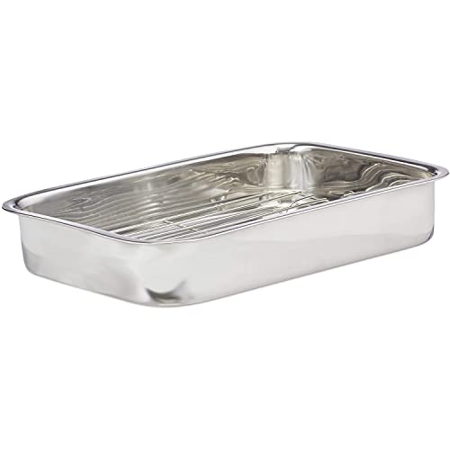 Space Home - Bräter mit Rost aus Edelstahl - Auflaufform mit Rost - Bratform für Lasagne, Hähnchen und Gemüse - Edelstahl - Silber - 25 cm von Space Home