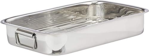 Space Home - Bräter mit Rost aus Edelstahl - Auflaufform mit Rost - Bratform für Lasagne, Hähnchen und Gemüse - Edelstahl - Silber - 35 cm von Space Home