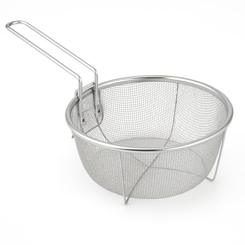 Space Home - Frittierkorb mit klappbarem Griff und Pfannenhaken - Runder Fritteusenkorb - Edelstahl - 19,5 cm von Space Home