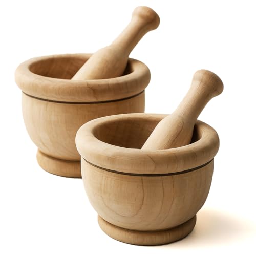 Space Home - Mörser und Holzhammer - Rustikaler Mörser aus Holz - 8 cm - 2er Set von Space Home