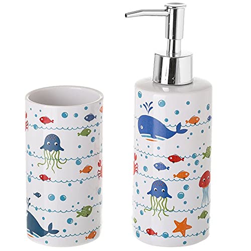 Space Home - Seifenspender - Nachfüllbarer Seifendosierer für Flüssigseife und Lotion - Badezimmer Set - Seifenspender + Zahnbürstenhalter - Set von 2 Stück von Space Home