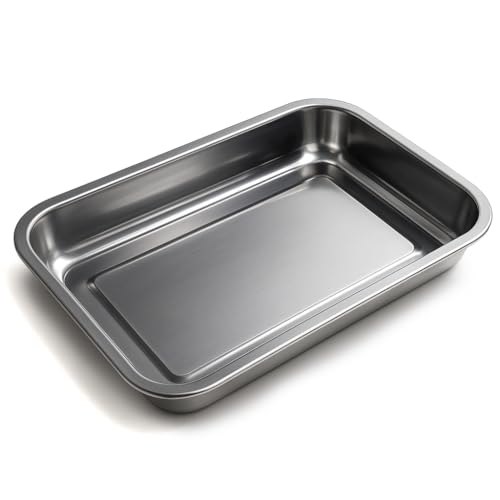 Space Home - Serviertablett - Rechteckige Tiefe Schale - Speiseteller - Präsentationsplatte - Edelstahl - 40 x 30 cm von Space Home