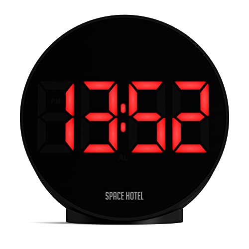 Space Hotel® Spheratron Digitaler Wecker mit LED-Anzeige, 12/24 Stunden, Raumtemperatur, USB-Ladeanschluss, 3 Helligkeitsstufen, Dimmer, USB-betrieben & Batterie-Backup (Rot/Schwarz) von Space Hotel