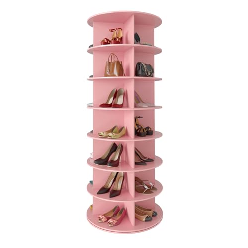 SpaceAid Drehbares Schuhregal, 360°-Aufbewahrung, rundes Karussell, vertikal, für Handtaschen und Schuhe, Schrankorganisation, 7 Ebenen, Pink von SpaceAid