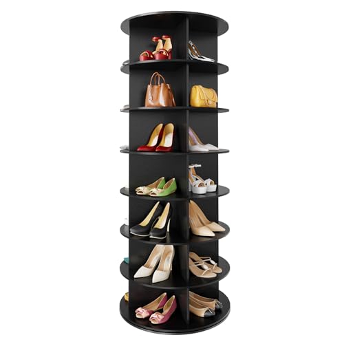 SpaceAid Drehbares Schuhregal mit 7 Ebenen, drehbares Schuhregal, Lazy Susan, drehbares 360-Grad-Schuhregal, Aufbewahrung, rundes Karussell, vertikale Handtasche, drehbar, Schuhschrank, Organisation von SpaceAid