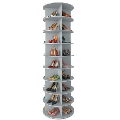 SpaceAid Drehbares Schuhregal mit 9 Ebenen, drehbares Schuhregal, Lazy Susan, drehbares 360-Grad-Schuhregal, Aufbewahrung, rundes Karussell, vertikale Handtasche, drehbar, Schuhschrank, Organisation von SpaceAid