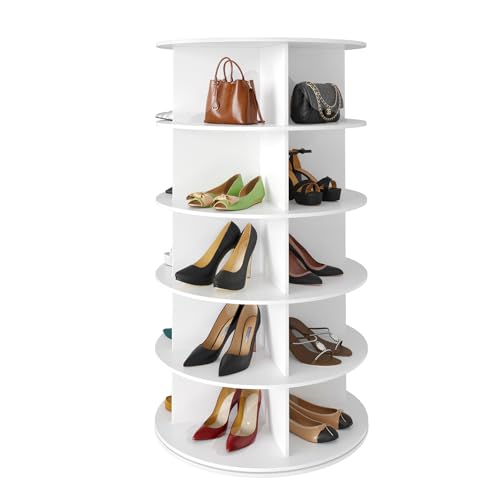 SpaceAid Drehbares Schuhregal, 360°-Aufbewahrung, rundes Karussell, vertikal, für Handtaschen und Schuhe, Schrankorganisation (5 Ebenen, weiß) von SpaceAid