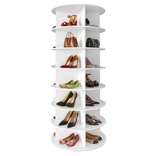 SpaceAid Drehbares Schuhregal mit 7 Ebenen, drehbares Schuhregal, Lazy Susan, drehbares 360-Grad-Schuhregal, Aufbewahrung, rundes Karussell, vertikale Handtasche, drehbar, Schuhschrank-Organisation (7 von SpaceAid