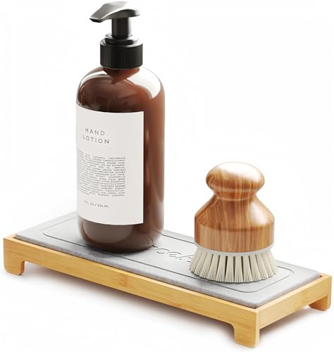 SpaceAid DryingNeat Instant Dry Spülbecken-Organizer, Küchenschwamm-Seifenhalter, Spender, Arbeitsplatte, schnell trocknendes Theken-Tablett (Bambus, Grau) von SpaceAid