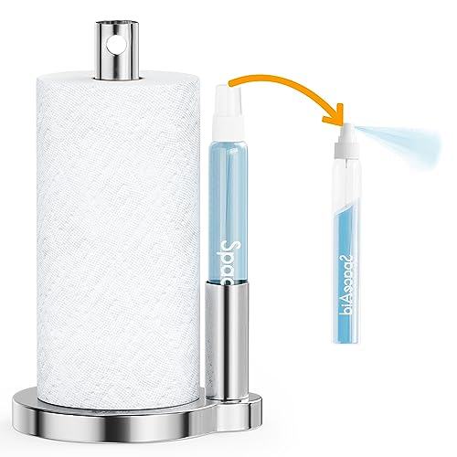 SpaceAid SprayNeat Papierhandtuchhalter mit Sprühflasche, Papierhandtuchspender mit Sprüher in der Mitte, Unterschrank, Papierhandtuchrolle für die Küche (Silber) von SpaceAid