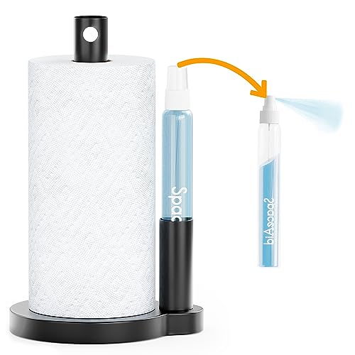 SpaceAid SprayNeat Papierhandtuchhalter mit Sprühflasche, Papierhandtuchspender mit Sprüher in der Mitte, unter dem Schrank, Papierhandtuchrolle für die Küche (schwarz) von SpaceAid