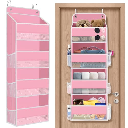 SpaceHacks 1 Packung Tür-Organizer zum Aufhängen mit transparentem Fenster, 18 kg, großes Fassungsvermögen, Raum-Organizer für Speisekammer, Waschküche, Badezimmer, Kinderzimmer, Schrank (Rosa) von SpaceHacks