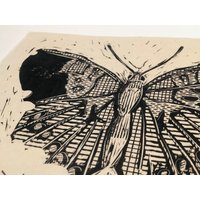 Schmetterling, Kunstdruck, Wandbehang, Handgefertigtes Papier, Linoldruck, Handgemachter Reliefdruck. Insekten Blockdruck, Schmetterlinge Niedlich von SpaceInkShop