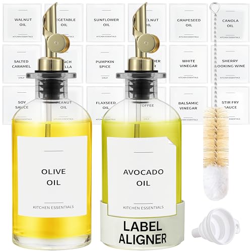 Spaceneat Ölflasche mit Ausgießer, Essig- & Ölspender Glas, Olivenöl Flasche mit Ausgießer, Essig und Ölflaschen Set, Ölflaschen zum Befüllen, Olive Oil Dispenser, Oil Bottle, 2er-Set, Gold Spaceneat Ölflasche mit Ausgießer, Essig- & Ölspender Glas, Olivenöl Flasche mit Ausgießer, Essig und Ölflaschen Set, Ölflaschen zum Befüllen, Olive Oil Dispenser, Oil Bottle, 2er-Set, Gold von Spaceneat
