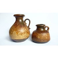 Zwei Krug Vasen Scheurich 495-16, 495-10 West German Pottery 60Er 70Er von Spaceofvintage