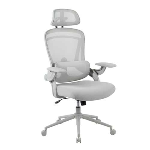Spacetronik Ergonomischer Bürostuhl Schwarz mit 2D Kopfstütze, 3D Armlehnen & Verstellbarer Lendenstütze, Schreibtischstuhl mit atmungsaktiver Netzlehne, Wippfunktion bis 130°, Tragfähigkeit 150kg von Spacetronik