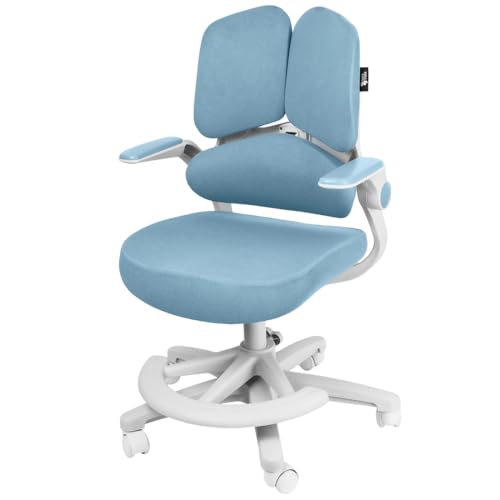 Spacetronik Ergonomischer Kinder Schreibtischstuhl mit Fußablage, 110-180 cm Höhenverstellbarer Jungendstuhl, Dreiteilige Rückenlehne, Verstellbare Armlehnen, 5 Rollen mit Sperrfunktion von Spacetronik